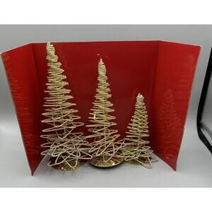 Ornament Christmas 3 Gold Twisted Wire Trees Gold Base 5.5-9 Ins. Tall 1960s